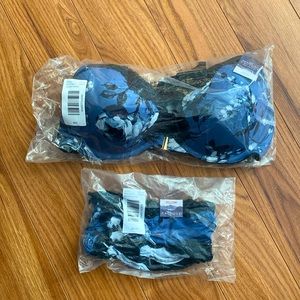 Blue floral Bra and panty set - boost plunge 40C, cheeky 18/20 (2x)
